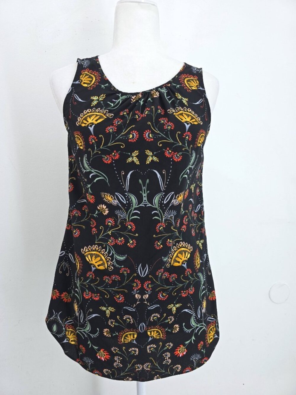 CaBi Black Floral Sleeveless Flowy Tunic Top Women Size XS